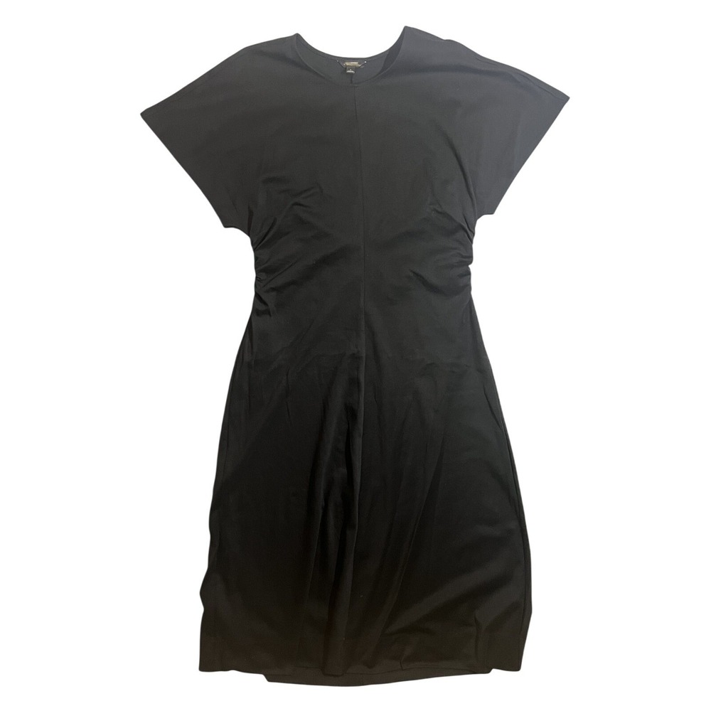 Banana Republic Women's Black Ruched Sheath Dress Size Large Short Sleeve Midi